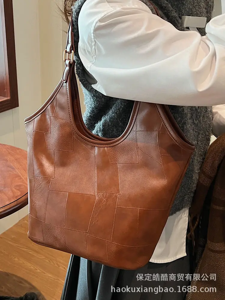 Brown Leather Tote Bag for Women Autumn Winter 2024 - Image 6