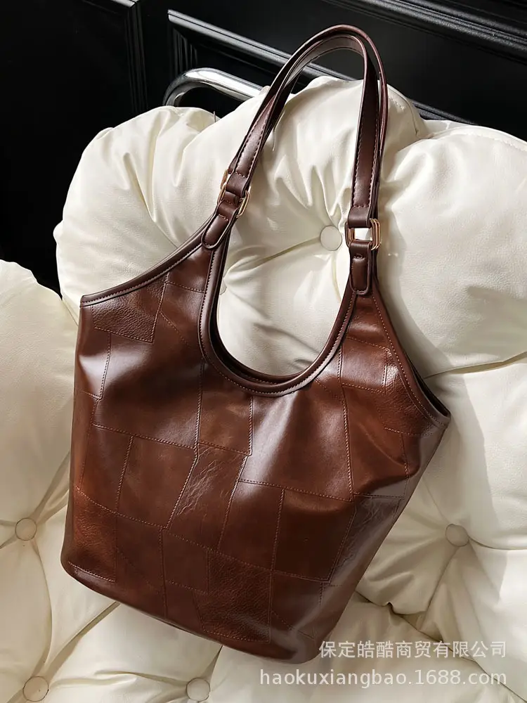 Brown Leather Tote Bag for Women Autumn Winter 2024 - Image 8