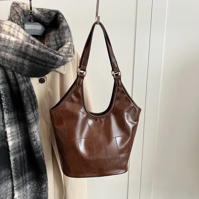 Brown Leather Tote Bag for Women Autumn Winter 2024 - Image 3