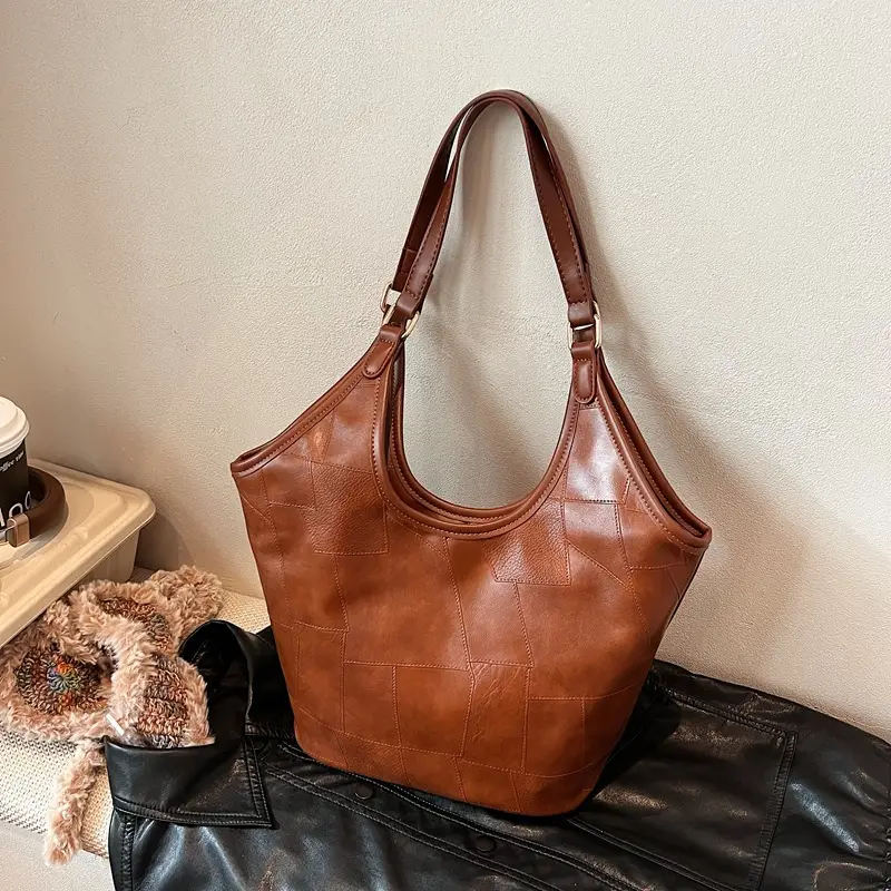 Brown Leather Tote Bag for Women Autumn Winter 2024 - Image 4