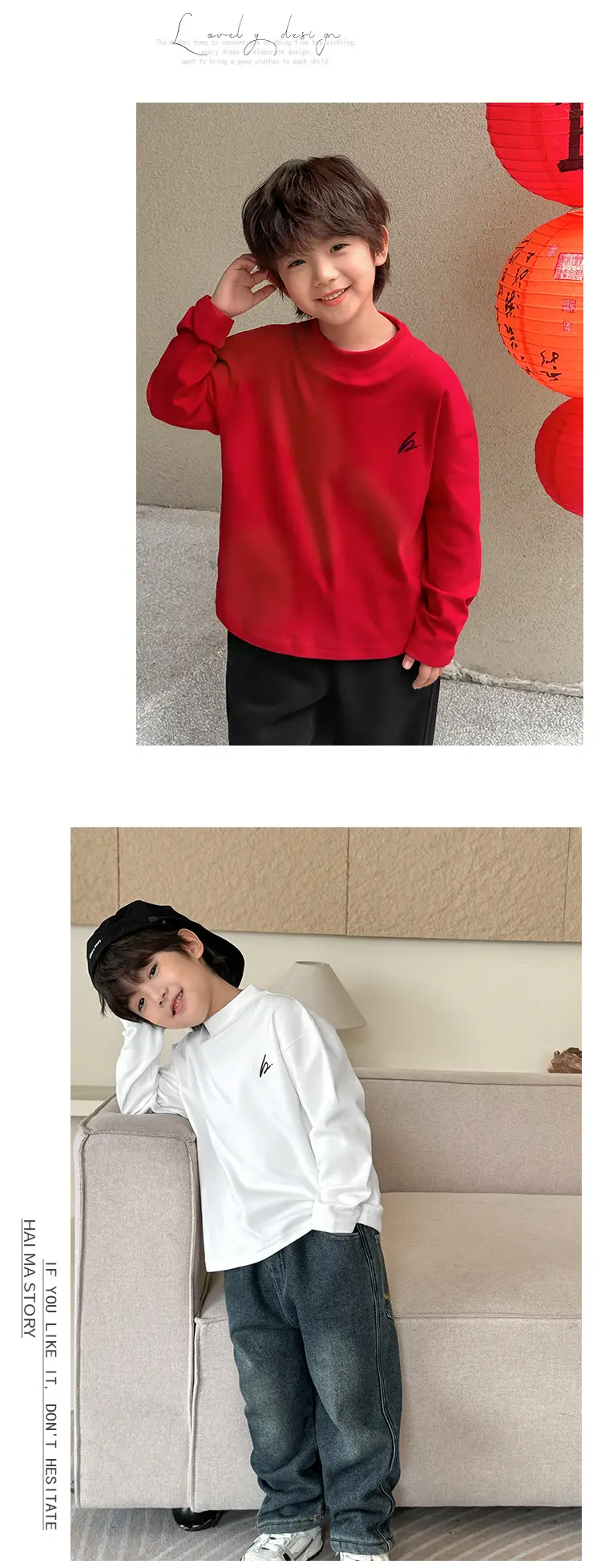 Haima Boys Red Half-Turtleneck Thermal Winter Top — feature 12