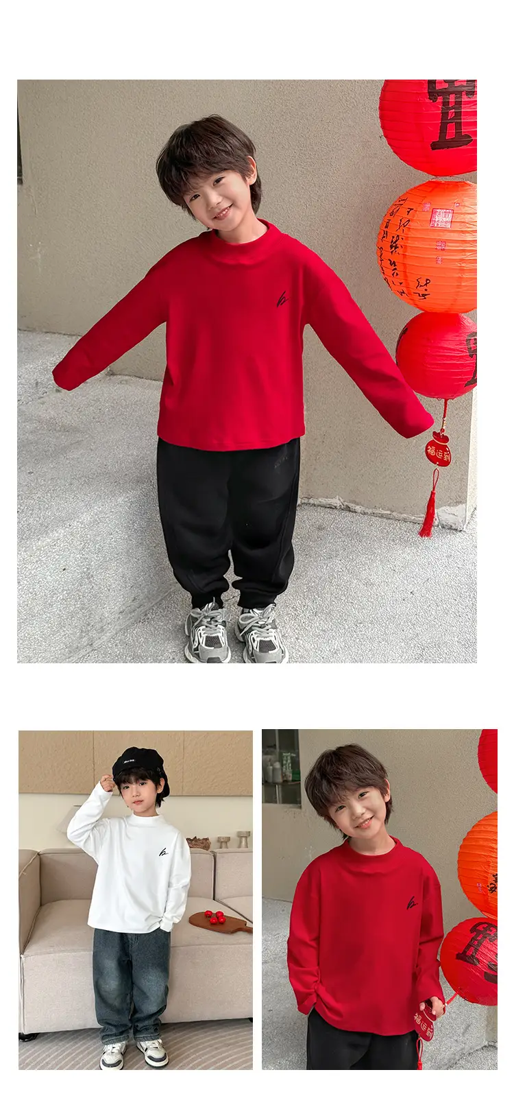 Haima Boys Red Half-Turtleneck Thermal Winter Top — feature 13