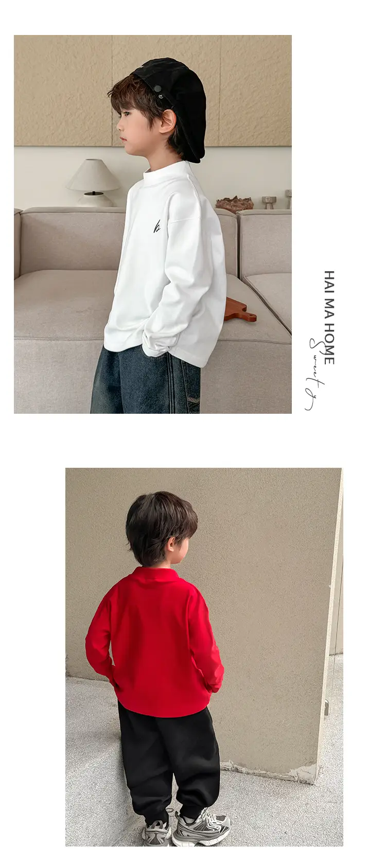 Haima Boys Red Half-Turtleneck Thermal Winter Top — feature 14
