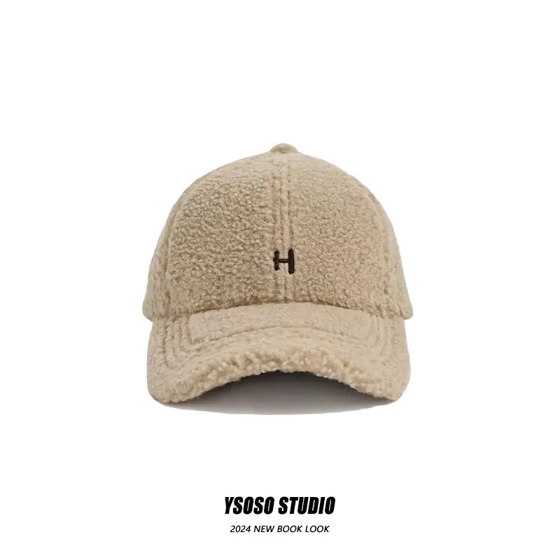 Women's Lamb Wool Baseball Cap H Embroidered Winter Warm - Image 10