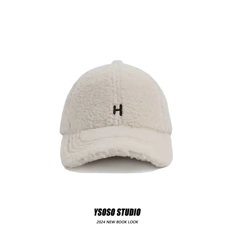 Women's Lamb Wool Baseball Cap H Embroidered Winter Warm - Image 11