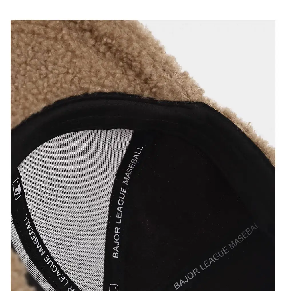 Women's Lamb Wool Baseball Cap H Embroidered Winter Warm — feature 9