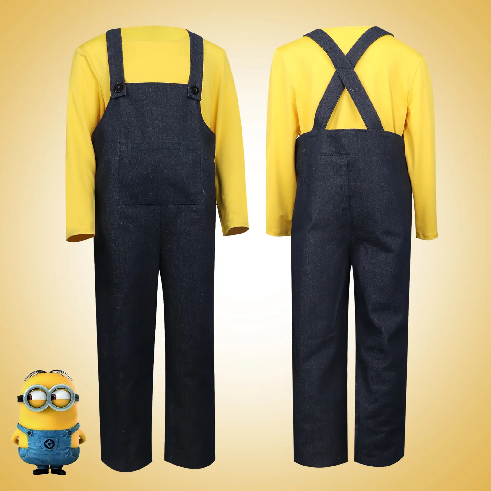 Minions Overlooked Cotton Overalls Dark Blue Yellow Long Sleeve