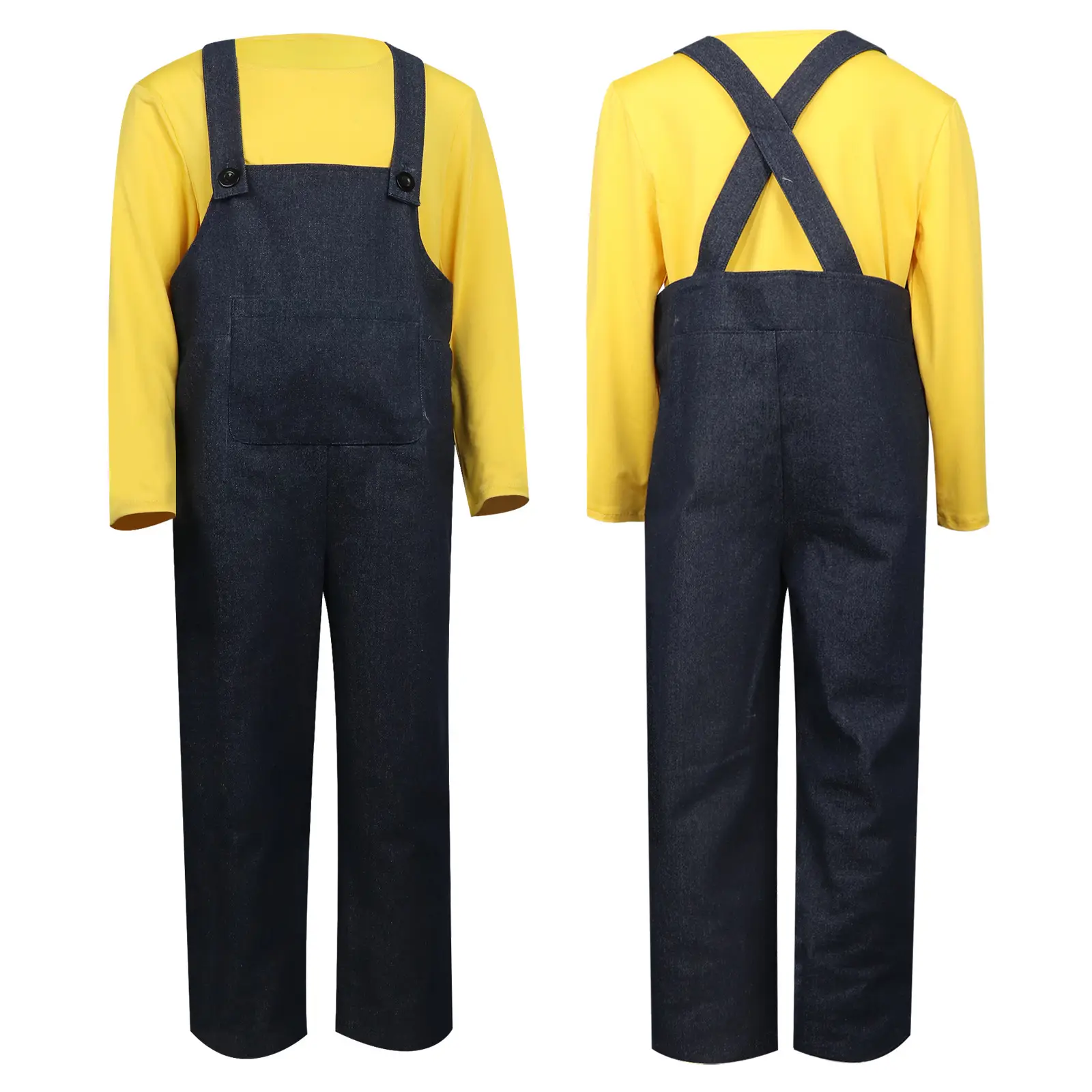 Minions Overlooked Cotton Overalls Dark Blue Yellow Long Sleeve