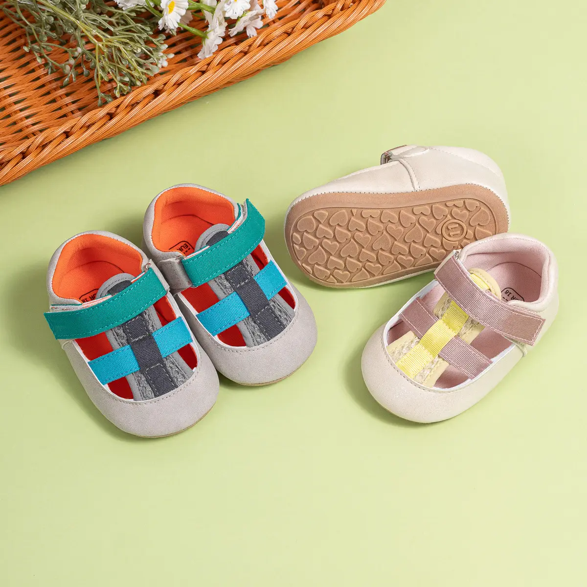 Baby Cross-Stitched Sandals White Pink 0-1 Year
