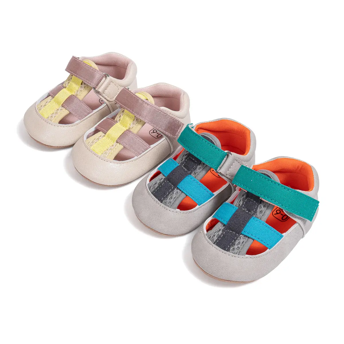 Baby Cross-Stitched Sandals White Pink 0-1 Year