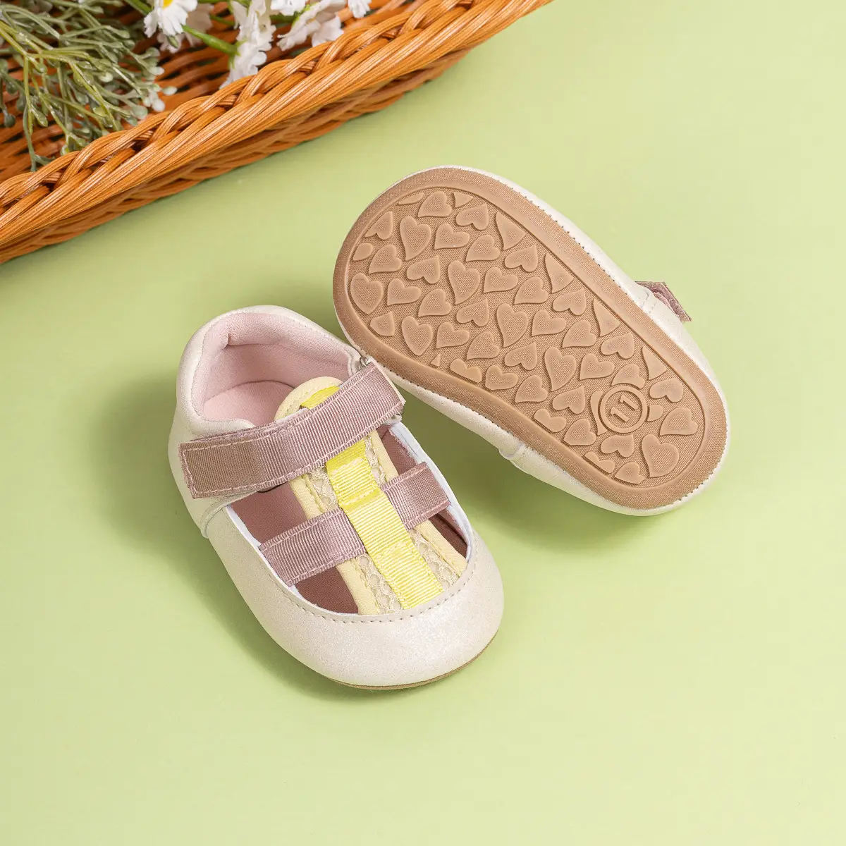 Baby Cross-Stitched Sandals White Pink 0-1 Year — feature 9