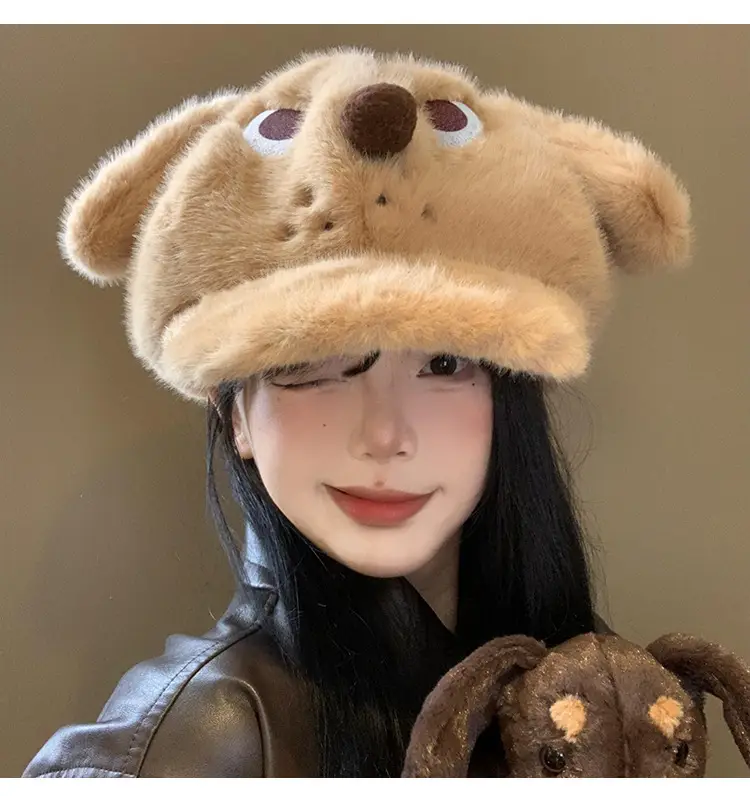 Cute Angry Dog Ears Plush Beret Women's Autumn Winter Cap — feature 6