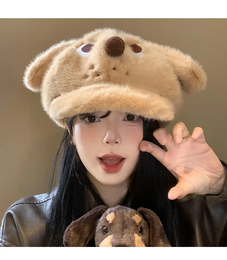 Cute Angry Dog Ears Plush Beret Women's Autumn Winter Cap — feature 7