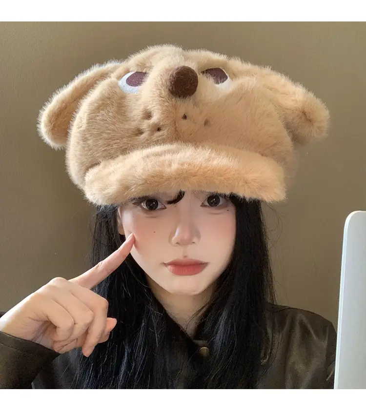 Cute Angry Dog Ears Plush Beret Women's Autumn Winter Cap — feature 8