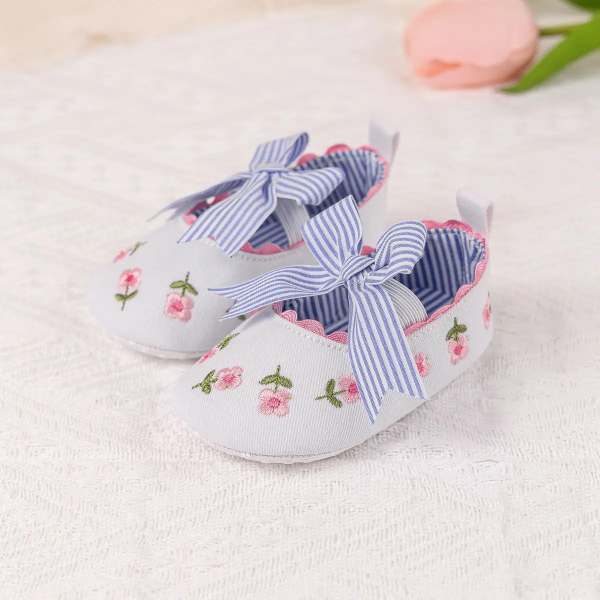 Princess Striped Bow Baby Shoes for Spring Summer