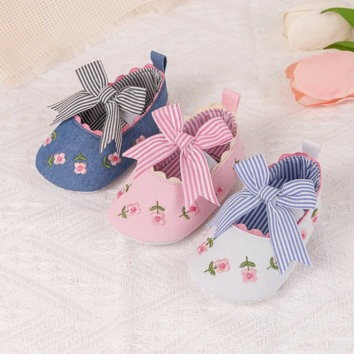 Princess Striped Bow Baby Shoes for Spring Summer — feature 4