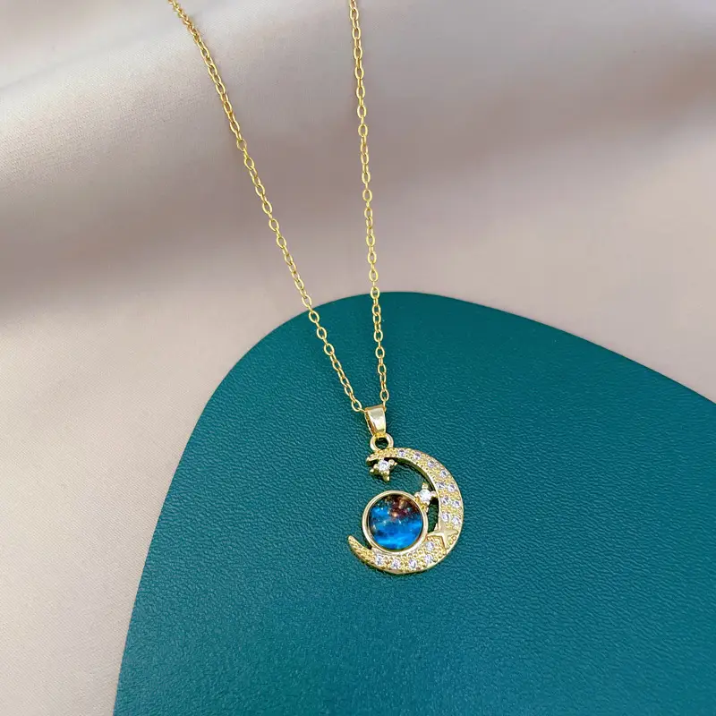Women's Star Moon Necklace with Full Diamond Clavicle Chain - Image 9