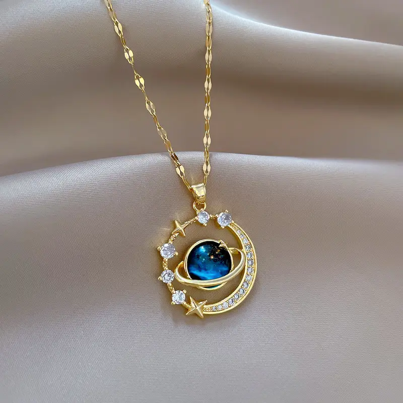 Women's Star Moon Necklace with Full Diamond Clavicle Chain — feature 9