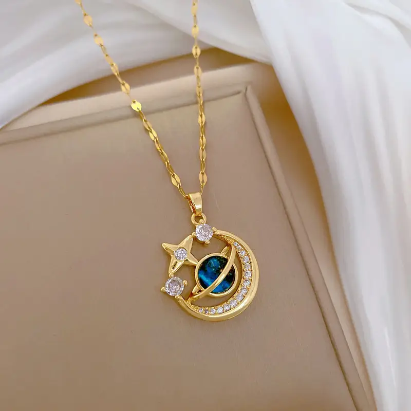 Women's Star Moon Necklace with Full Diamond Clavicle Chain - Image 2