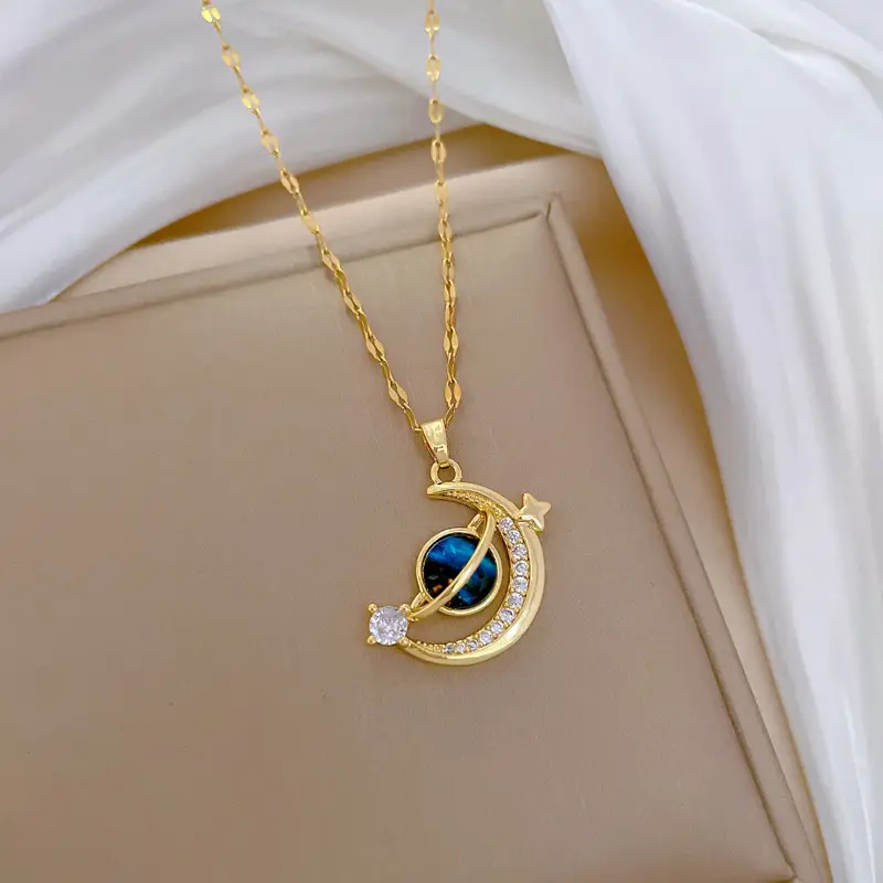 Women's Star Moon Necklace with Full Diamond Clavicle Chain - Image 3