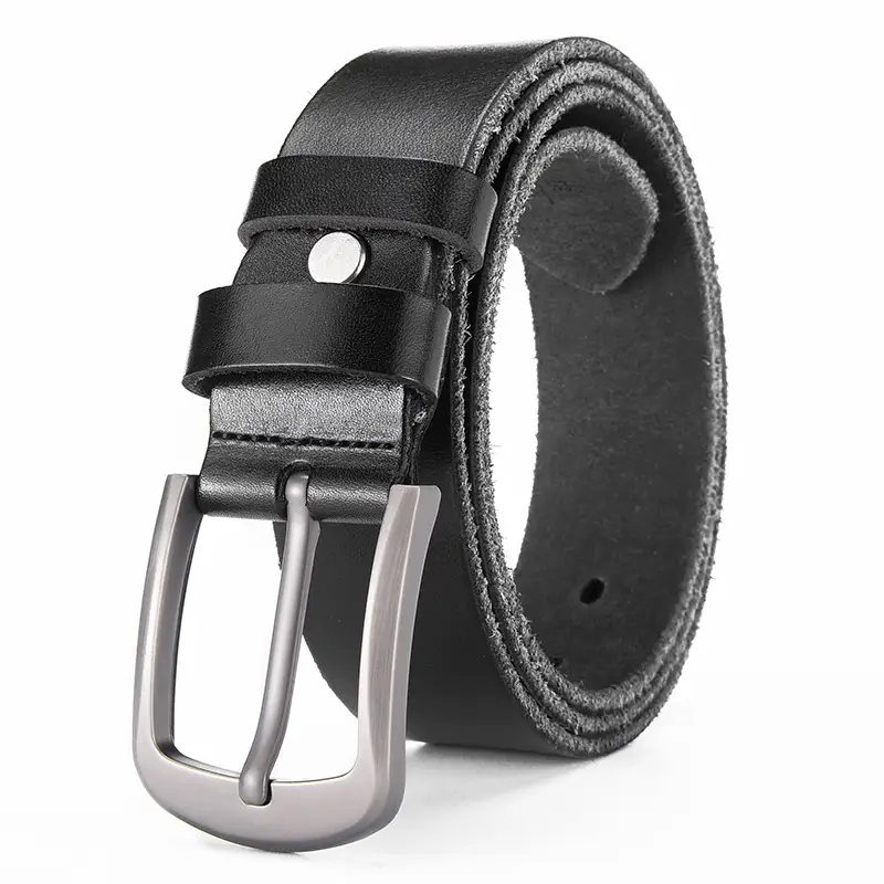 Men's Black Cowhide Belt with Pin Buckle Wide Strap - Image 39