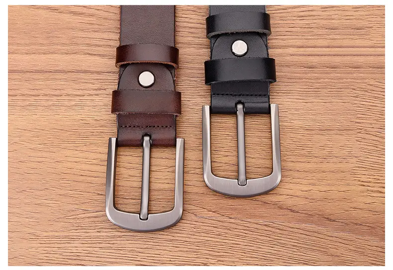 Men's Black Cowhide Belt with Pin Buckle Wide Strap — feature 12