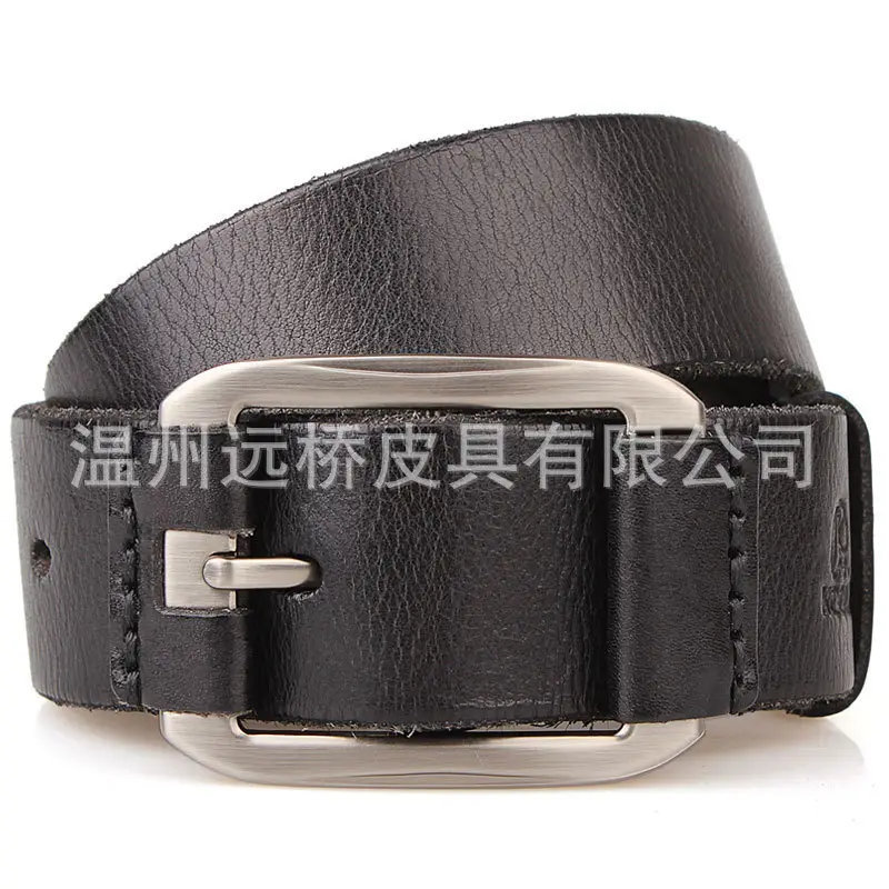 Men's Black Cowhide Belt with Pin Buckle Wide Strap — feature 27