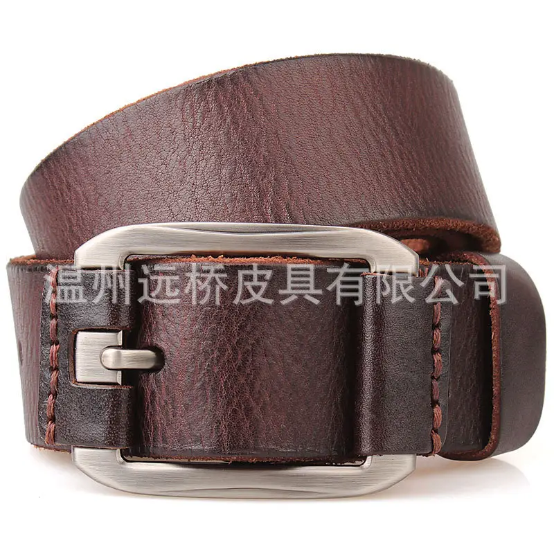 Men's Black Cowhide Belt with Pin Buckle Wide Strap — feature 28
