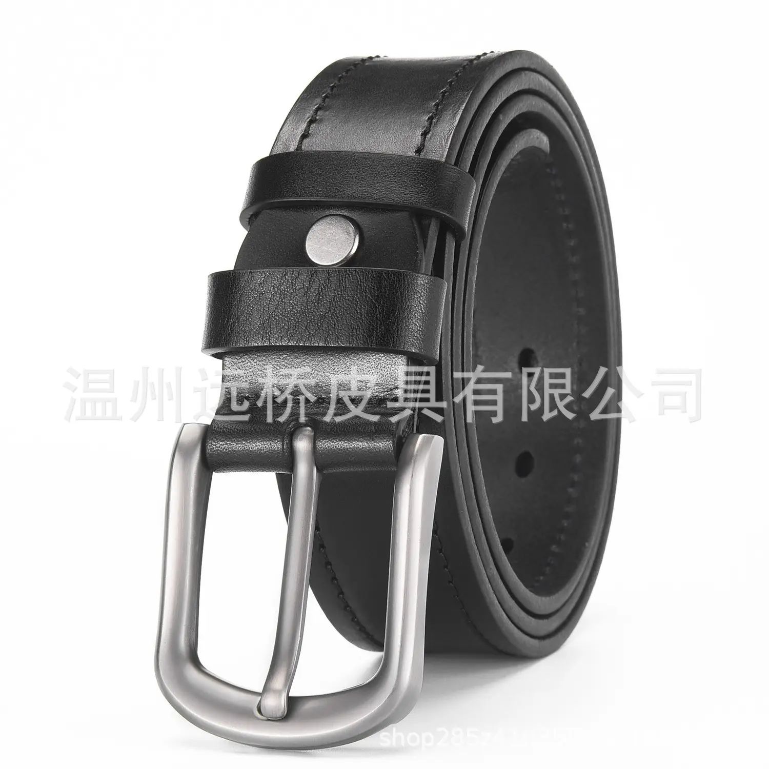 Men's Black Cowhide Belt with Pin Buckle Wide Strap — feature 30