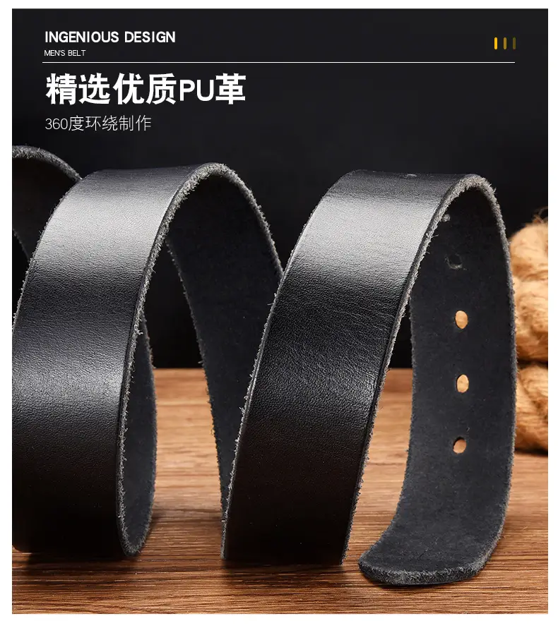 Men's Black Cowhide Belt with Pin Buckle Wide Strap — feature 6