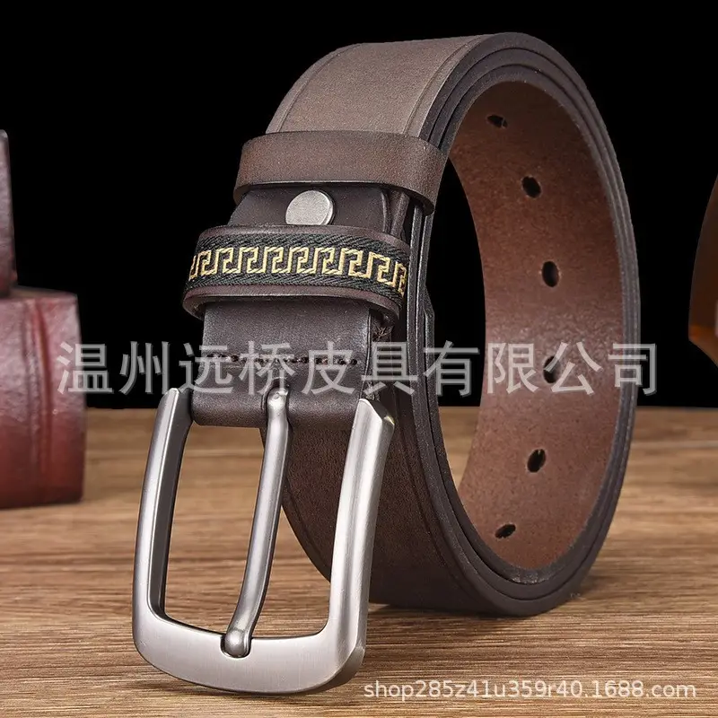 Men's Black Cowhide Belt with Pin Buckle Wide Strap - Image 10