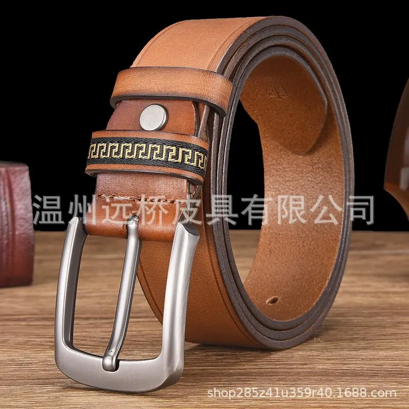 Men's Black Cowhide Belt with Pin Buckle Wide Strap - Image 11