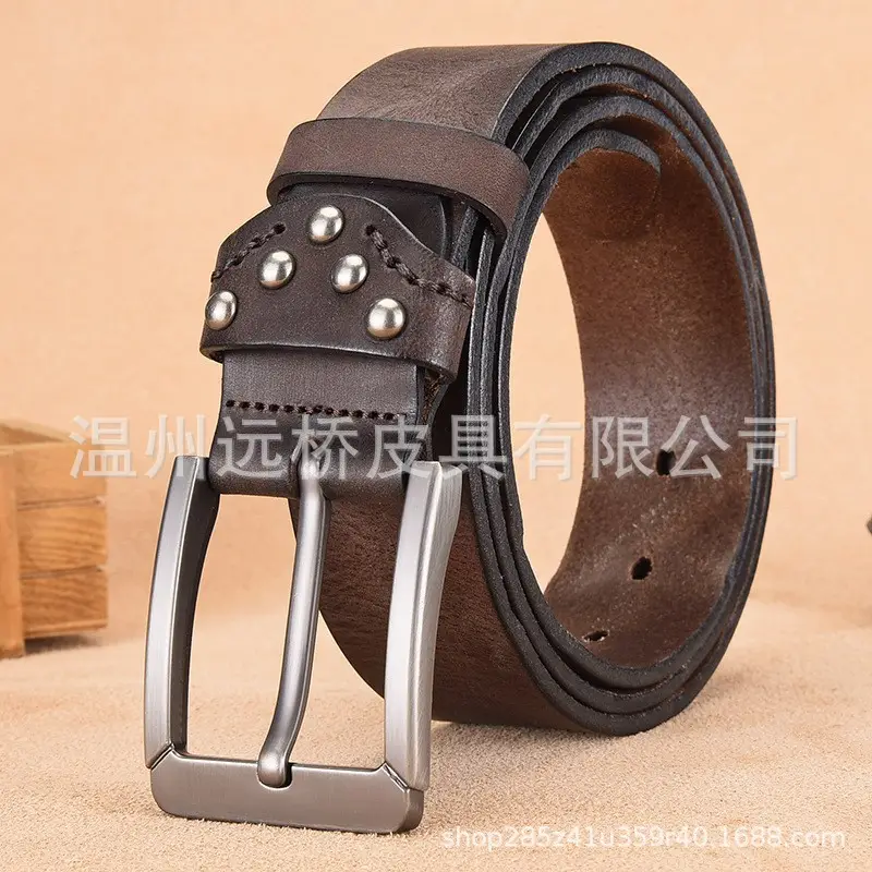 Men's Black Cowhide Belt with Pin Buckle Wide Strap - Image 13