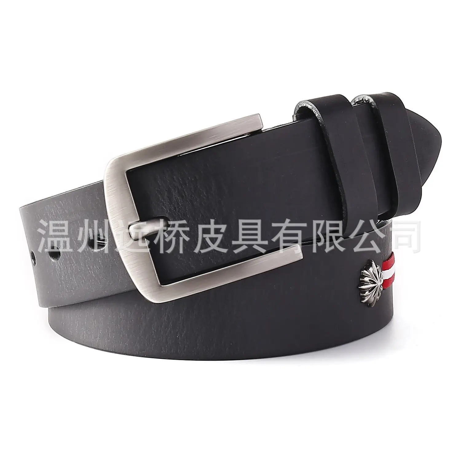 Men's Black Cowhide Belt with Pin Buckle Wide Strap - Image 14