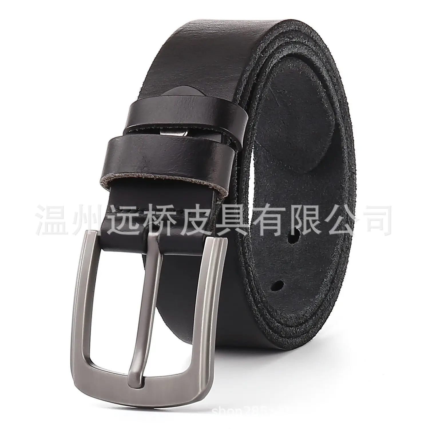 Men's Black Cowhide Belt with Pin Buckle Wide Strap - Image 17