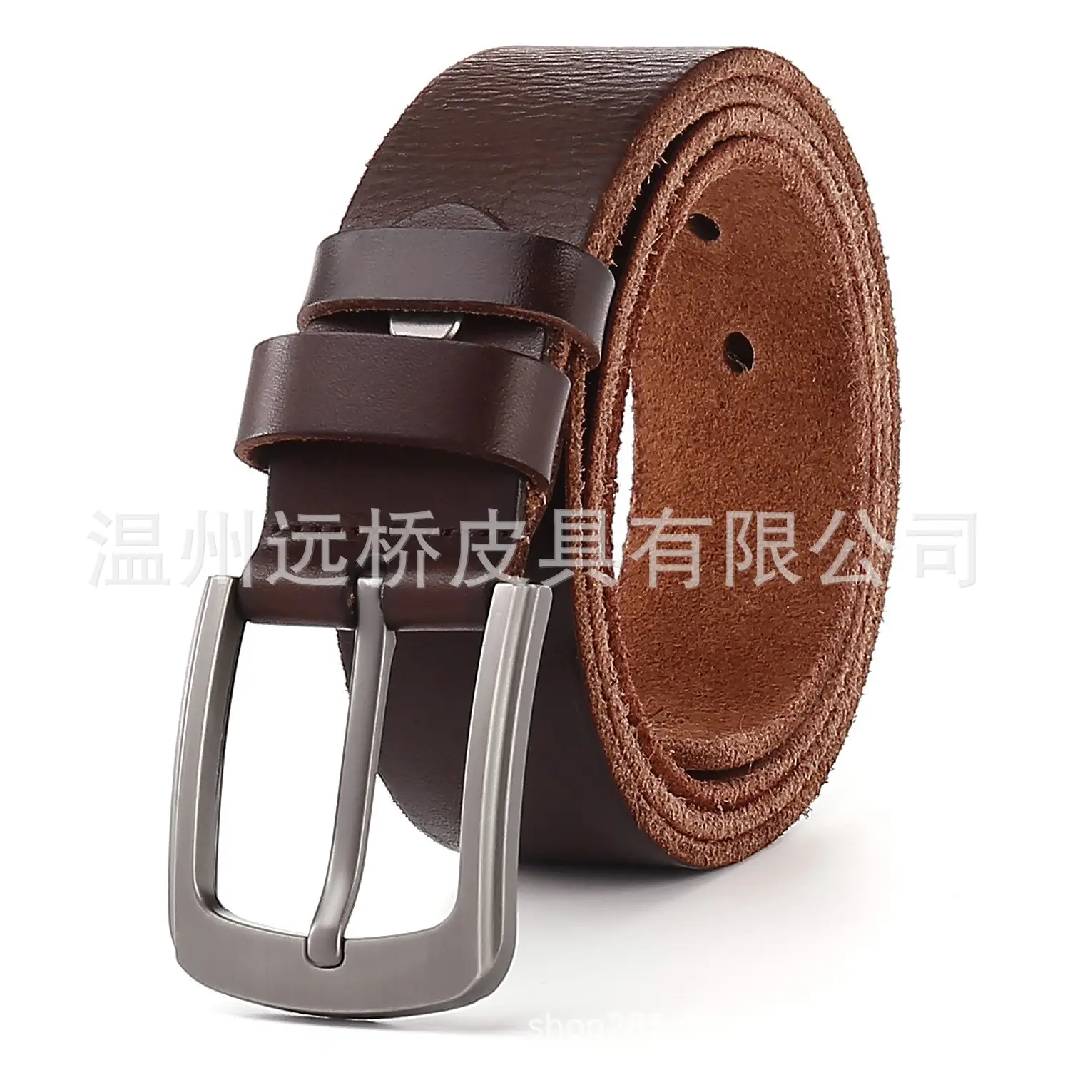Men's Black Cowhide Belt with Pin Buckle Wide Strap - Image 18