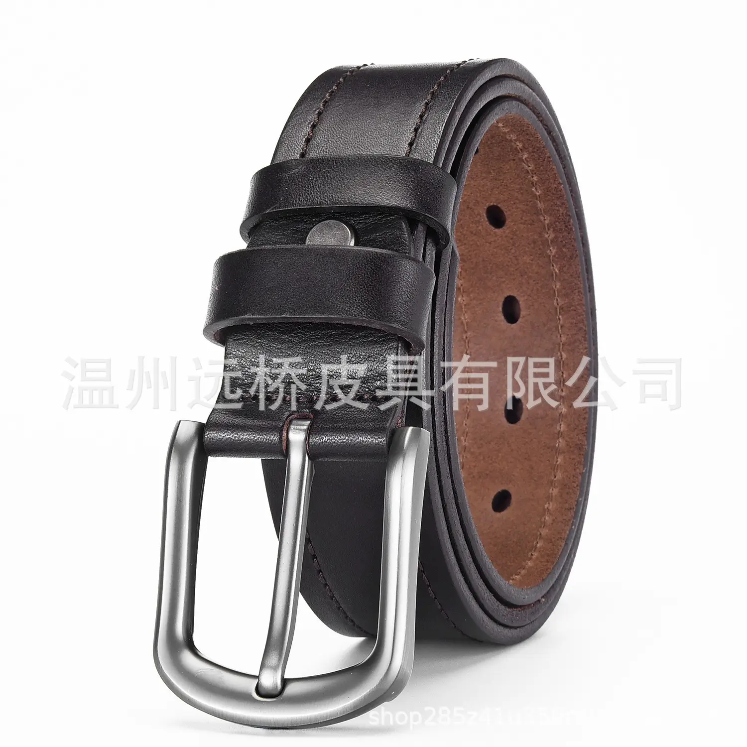 Men's Black Cowhide Belt with Pin Buckle Wide Strap - Image 20