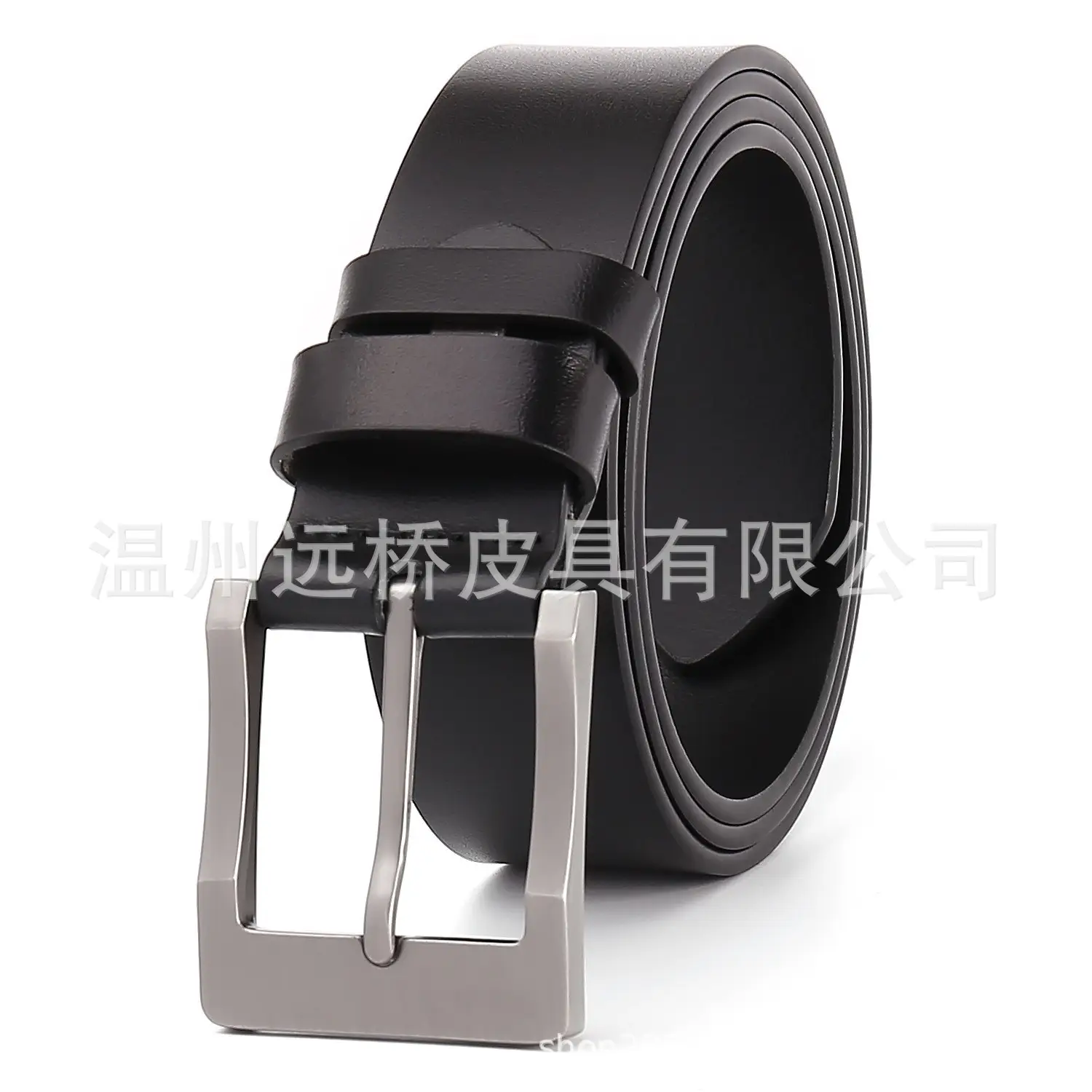 Men's Black Cowhide Belt with Pin Buckle Wide Strap - Image 21