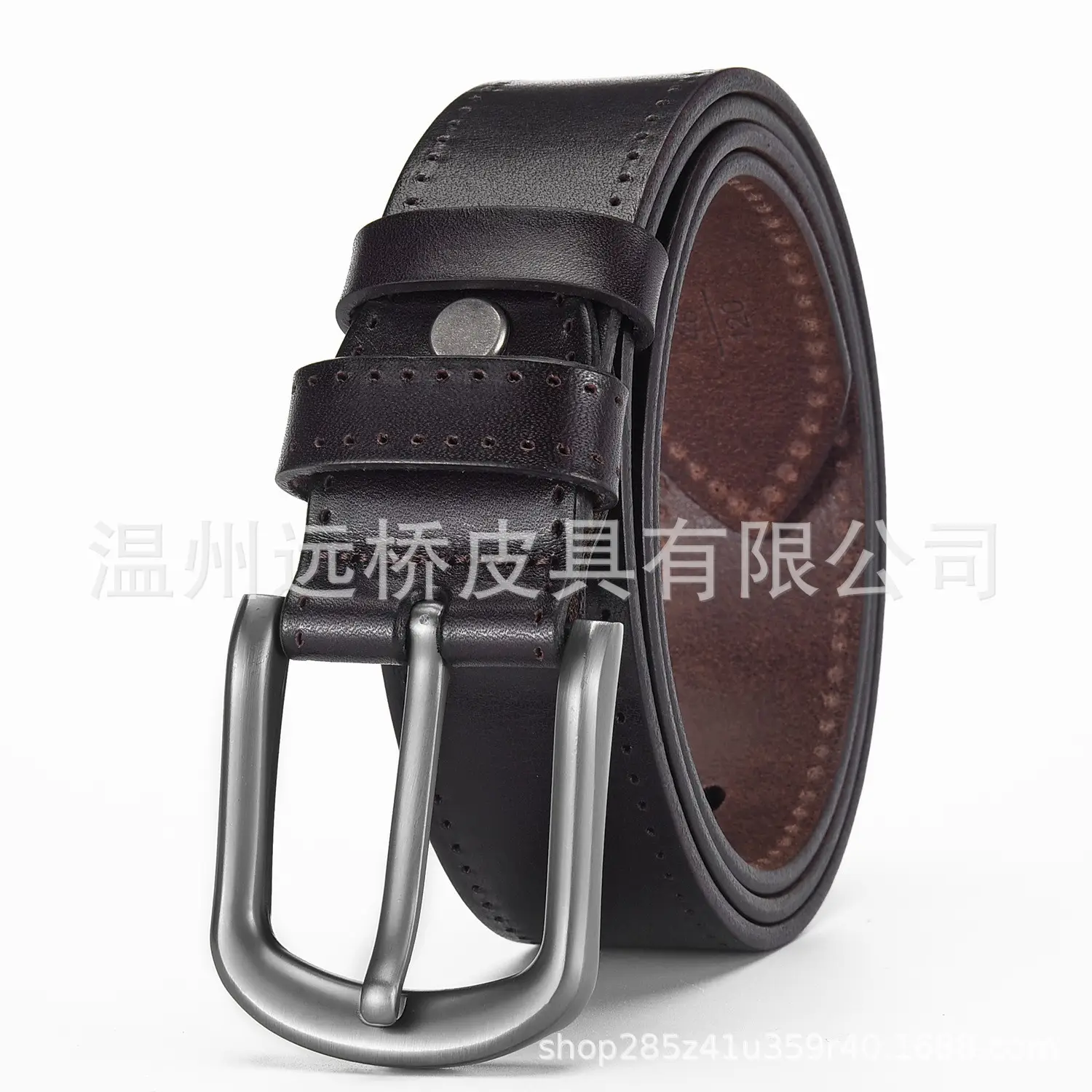 Men's Black Cowhide Belt with Pin Buckle Wide Strap - Image 24