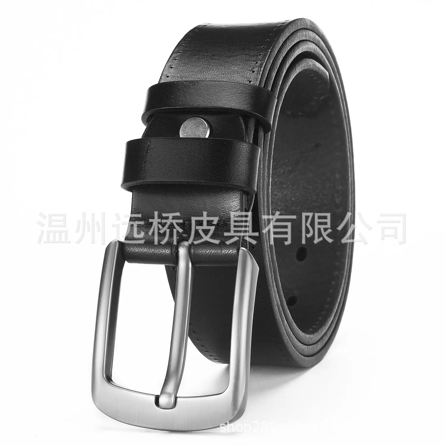 Men's Black Cowhide Belt with Pin Buckle Wide Strap - Image 25