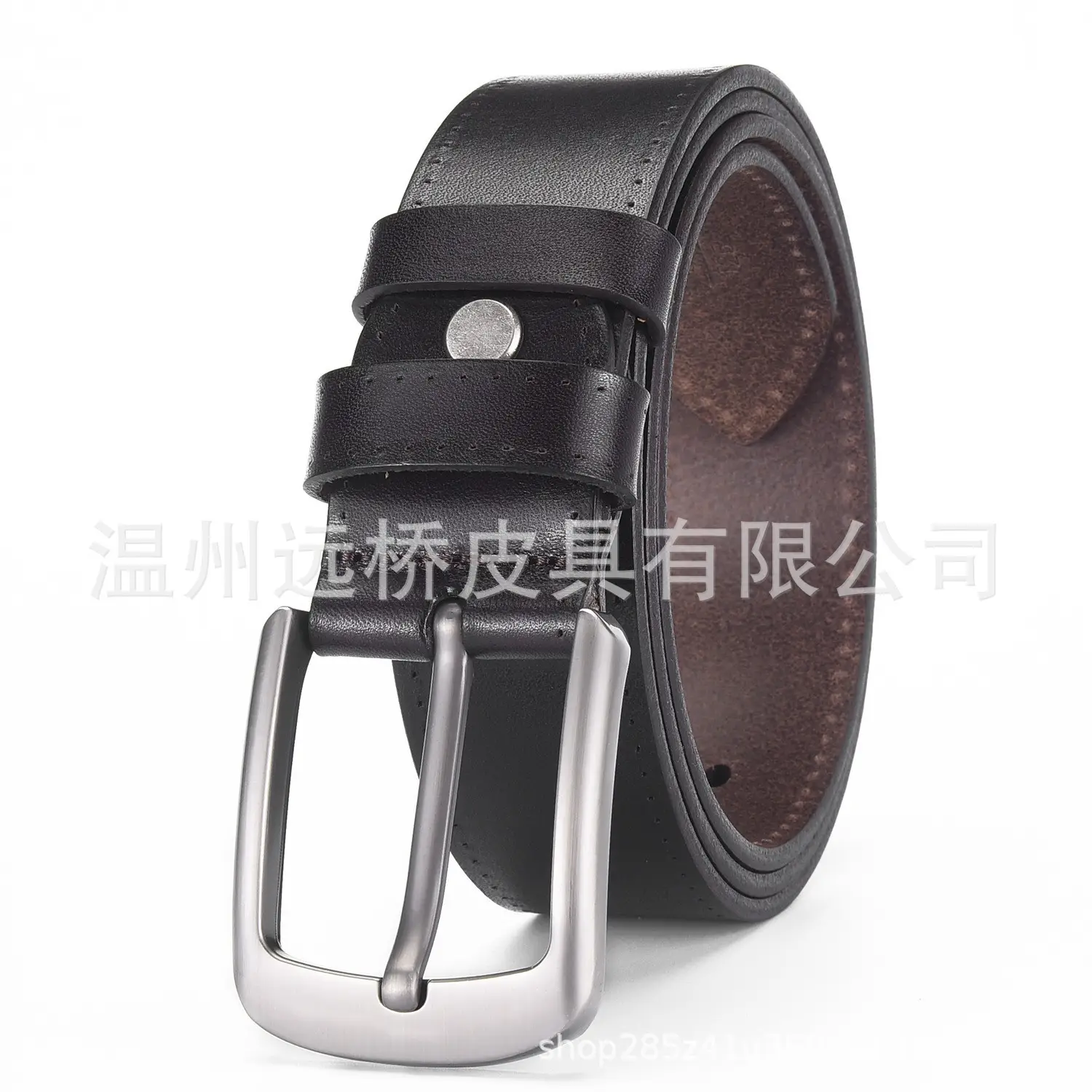 Men's Black Cowhide Belt with Pin Buckle Wide Strap - Image 26
