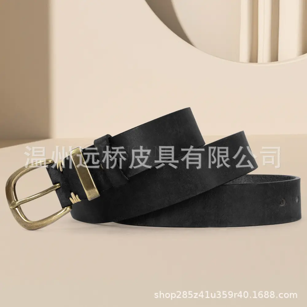 Men's Black Cowhide Belt with Pin Buckle Wide Strap - Image 32
