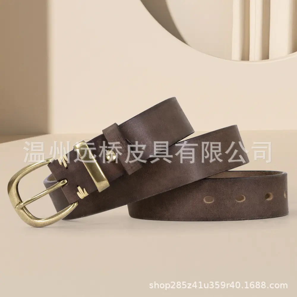 Men's Black Cowhide Belt with Pin Buckle Wide Strap - Image 33