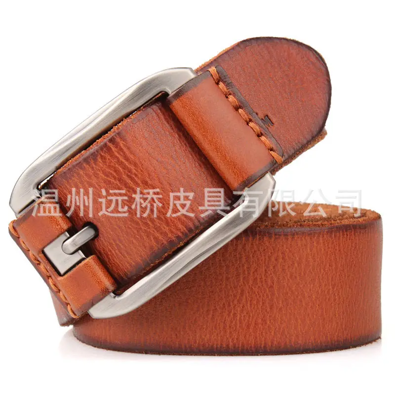 Men's Black Cowhide Belt with Pin Buckle Wide Strap - Image 6
