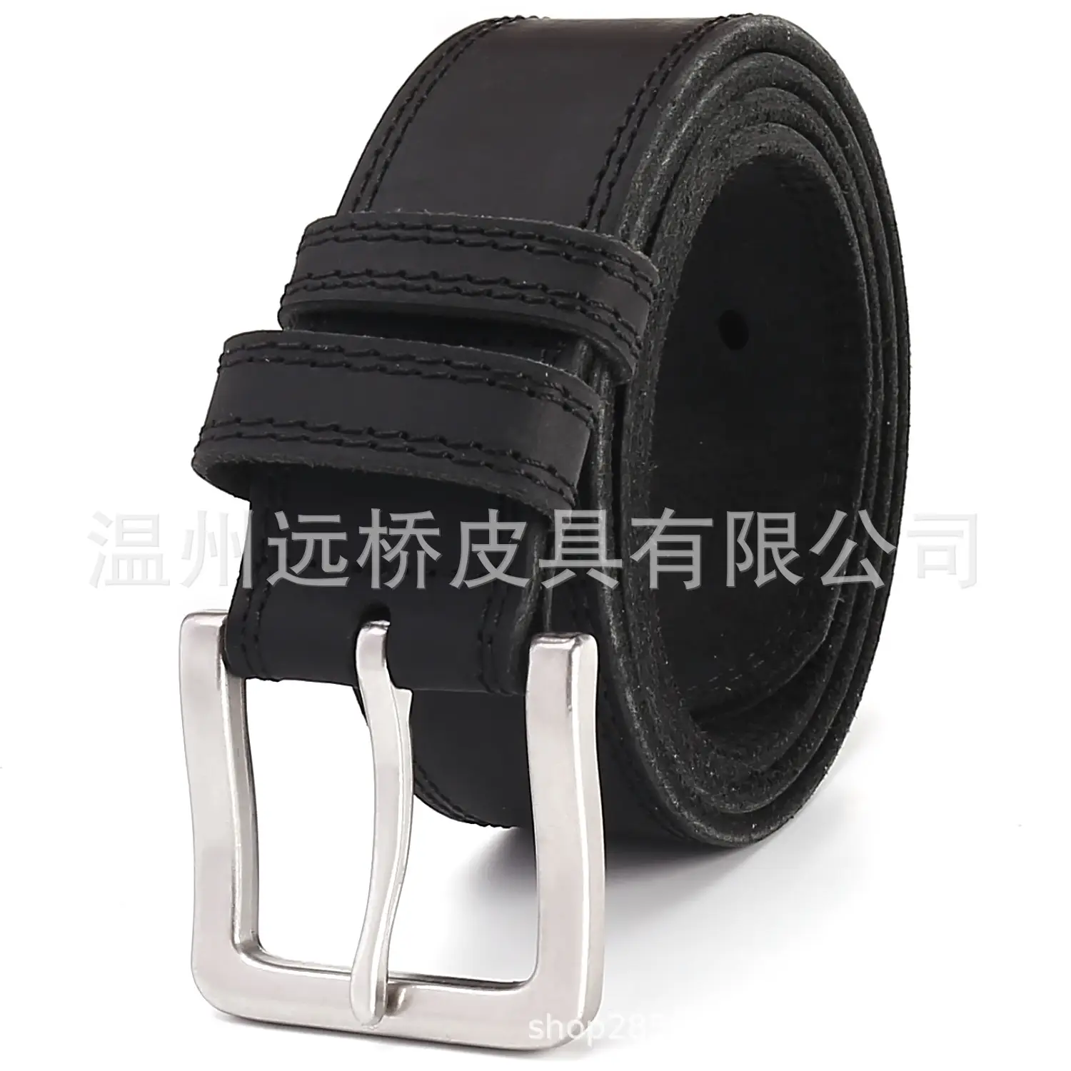 Men's Black Cowhide Belt with Pin Buckle Wide Strap - Image 7