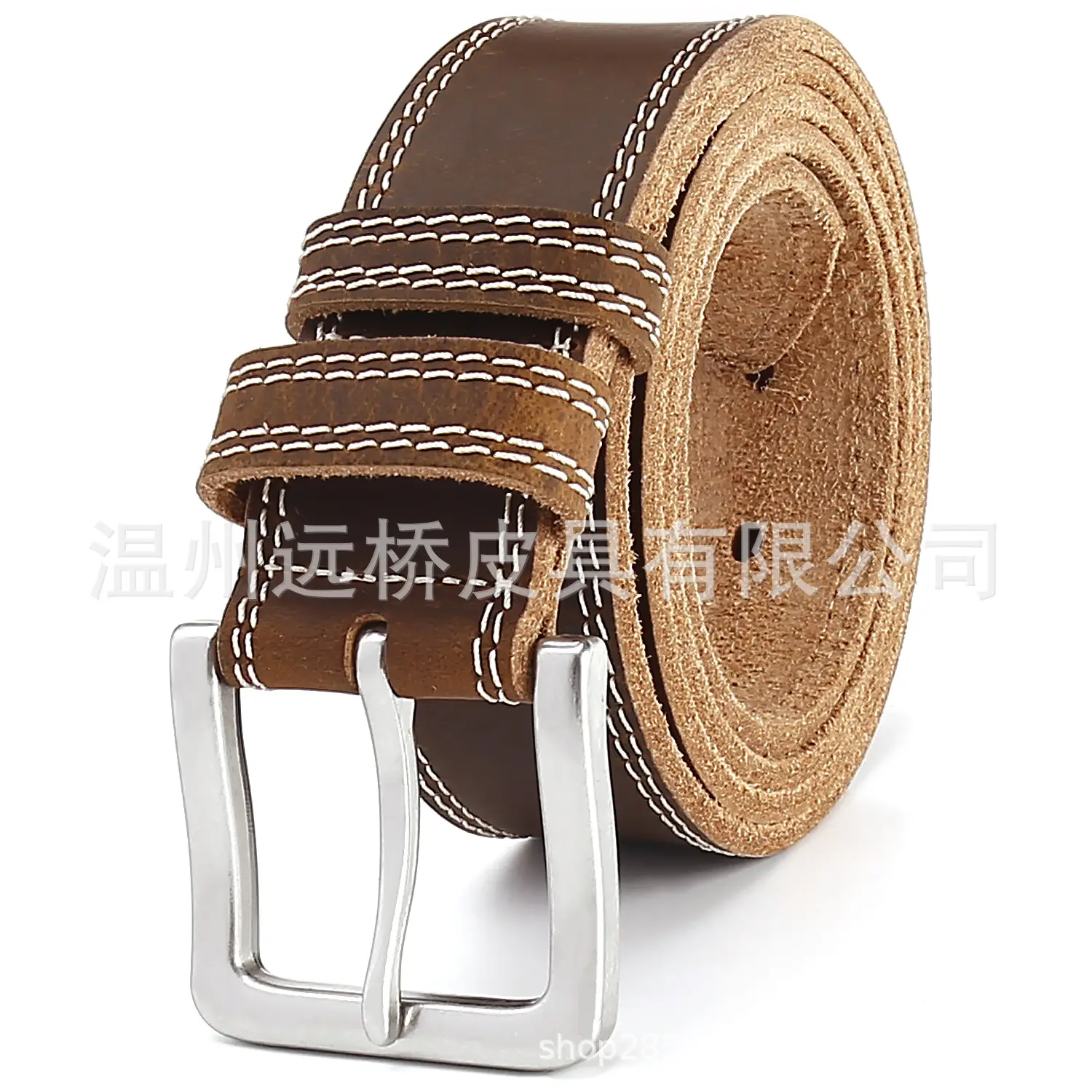 Men's Black Cowhide Belt with Pin Buckle Wide Strap - Image 8