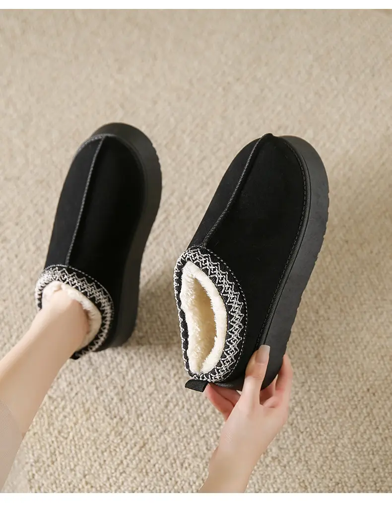 Cross-Border New Style Solid Color Faux Suede Patchwork Ethnic Slippers Thick-Soled Non-Slip Lightweight Warm Cotton Slippers for Women 2026 — feature 11
