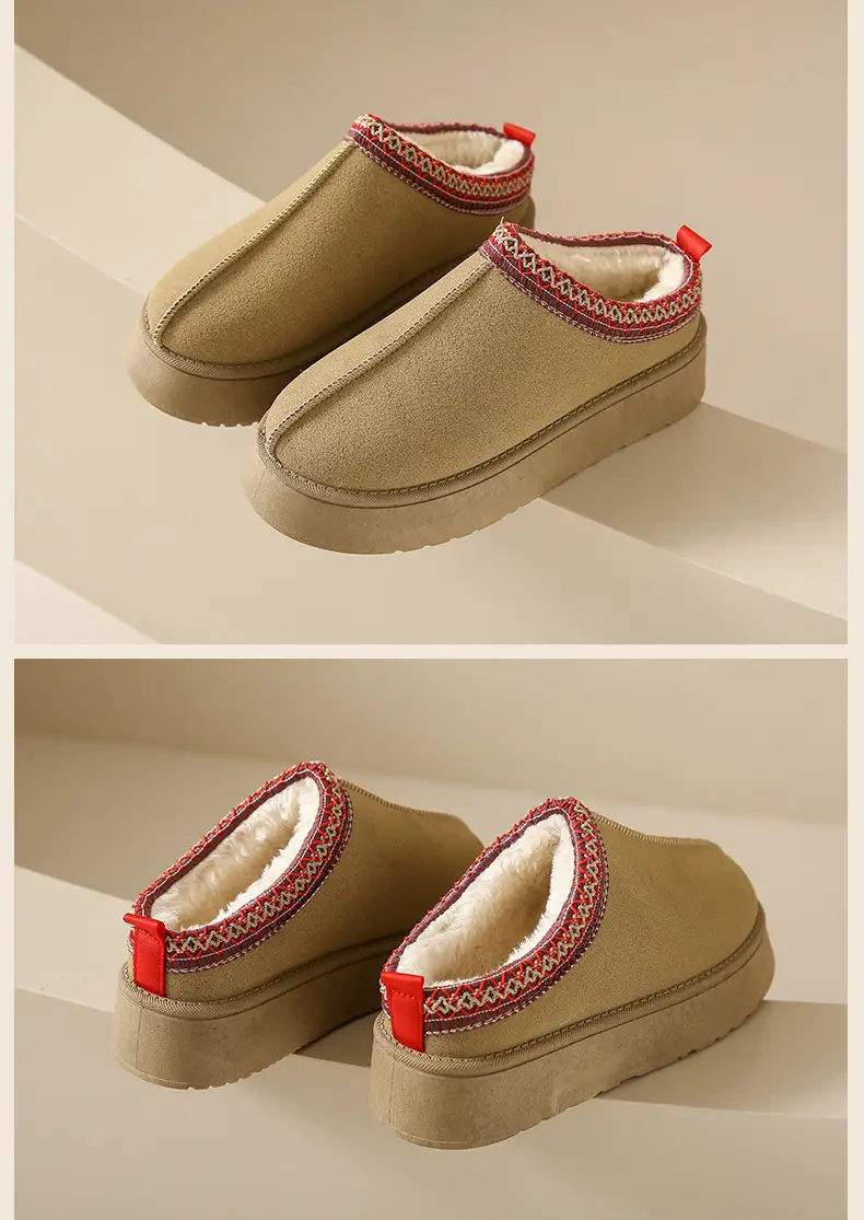 Cross-Border New Style Solid Color Faux Suede Patchwork Ethnic Slippers Thick-Soled Non-Slip Lightweight Warm Cotton Slippers for Women 2026 — feature 14