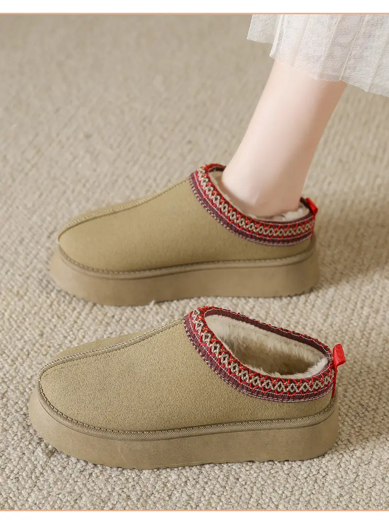 Cross-Border New Style Solid Color Faux Suede Patchwork Ethnic Slippers Thick-Soled Non-Slip Lightweight Warm Cotton Slippers for Women 2026 — feature 15
