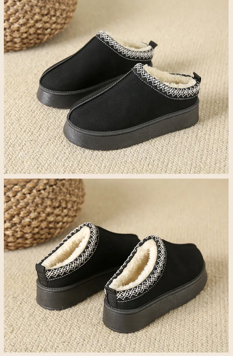 Cross-Border New Style Solid Color Faux Suede Patchwork Ethnic Slippers Thick-Soled Non-Slip Lightweight Warm Cotton Slippers for Women 2026 — feature 18